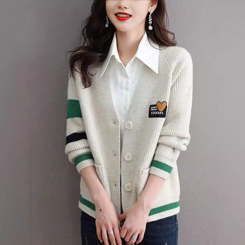 Damen lässige Strickjacke mit sportlichen Akzenten Drune