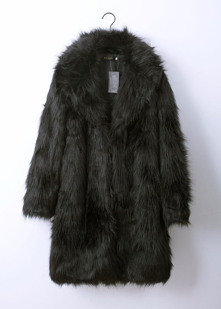 Damen Luxuriöser Kunstpelz-Mantel mit breitem Revers Drune