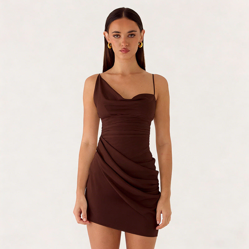 Damen Mini-Party Kleid mit asymmetrischem Ausschnitt und Taillierung Drune