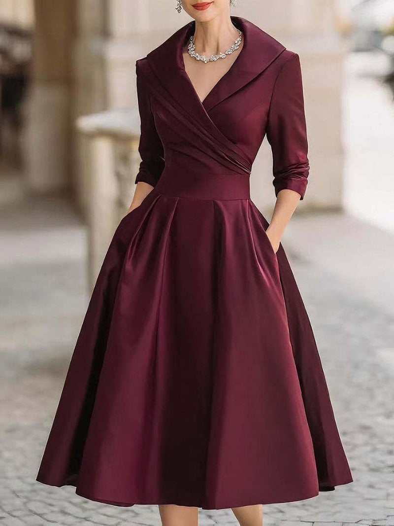 Damen elegantes Wickelkleid mit Schößchen und praktischen Taschen Drune