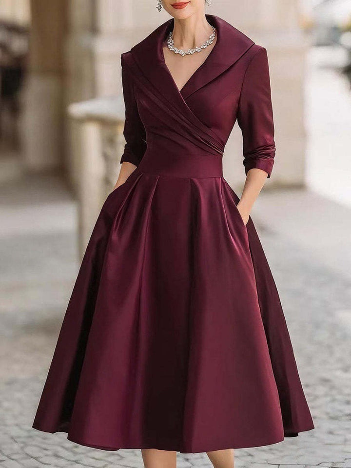 Damen elegantes Wickelkleid mit Schößchen und praktischen Taschen Drune