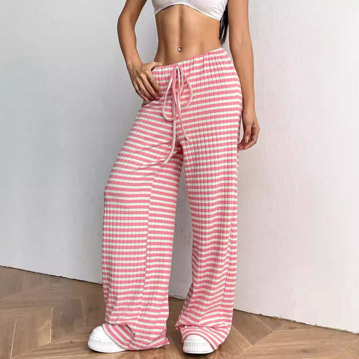 Damen weite Relax-Hose aus weichem Rippmaterial mit Kordelzug Drune