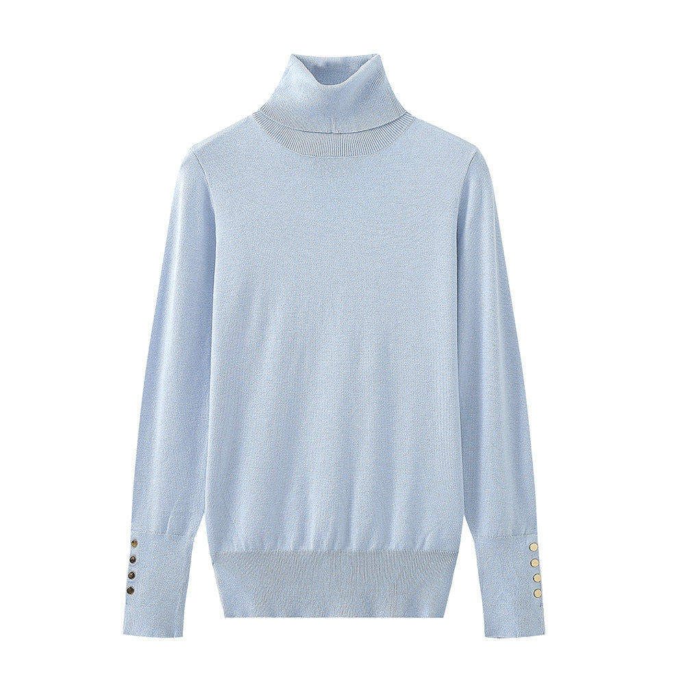 Damen Rollkragenpullover mit eleganten Knopfdetails Drune