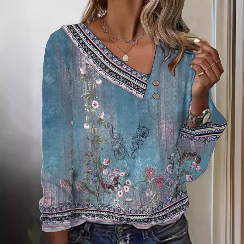 Damen Bluse mit floralem Muster und stylischem V-Ausschnitt Drune