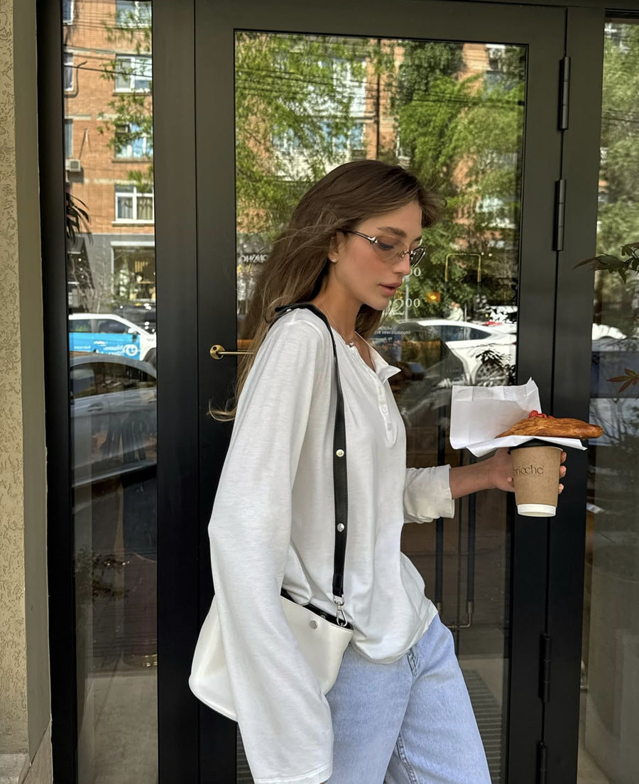 Damen Komfortables und lässiges Langarmshirt mit Knoten Drune