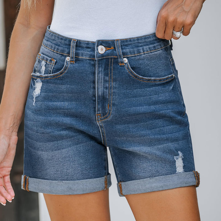 Damen Denim-Shorts im lässigen Stil mit modischen Rissdetails Drune