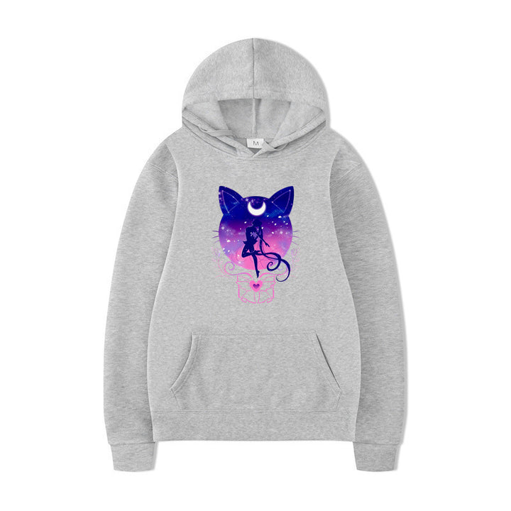 Damen Kapuzenpullover mit künstlerischem Katzenmotiv und bequemer Passform Drune