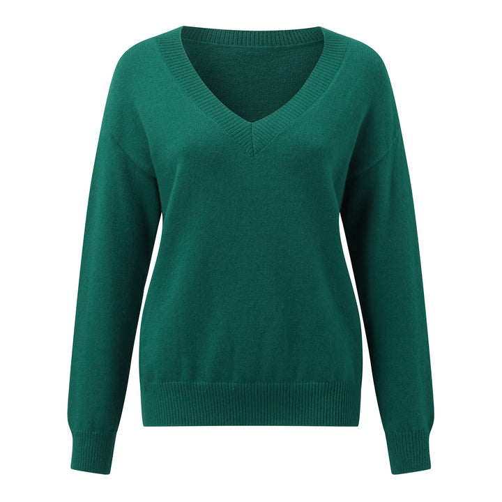 Damen eleganter V-Ausschnitt Pullover aus weichem Material mit überschnittenen Schultern Drune