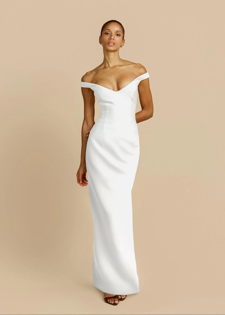 Damen Schlichtes Off-Shoulder-Maxikleid Drune