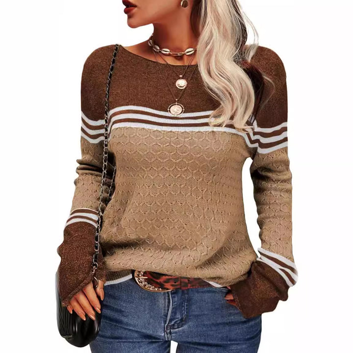 Damen lässiger Strickpullover mit kontrastierenden Farbblöcken und einzigartiger Textur Drune