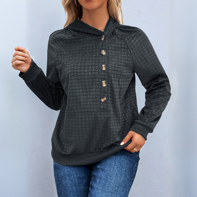 Damen Kapuzenpullover mit strukturiertem Design und dekorativen Knöpfen Drune