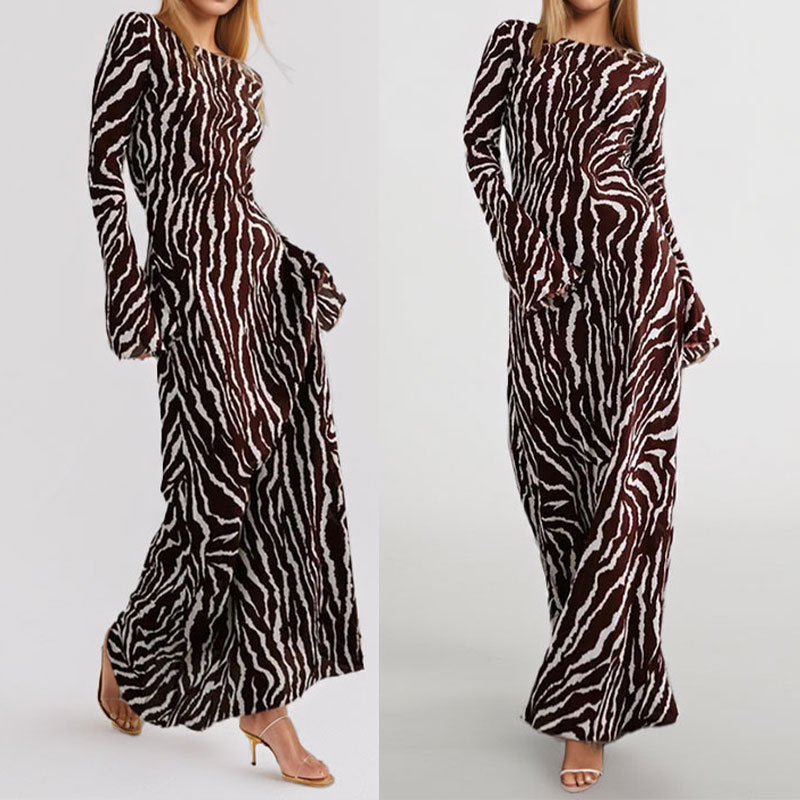 Damen Maxikleid mit einem modernen Zebra-Print und asymmetrischem Schnitt Drune
