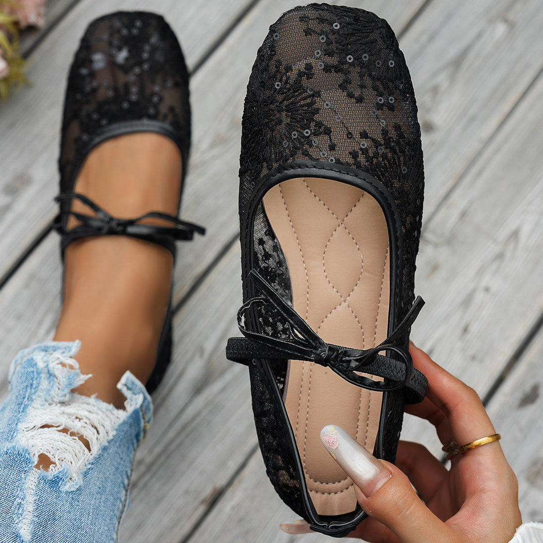 Damen elegante Ballerinas mit floralen Applikationen und rutschfester Sohle Drune
