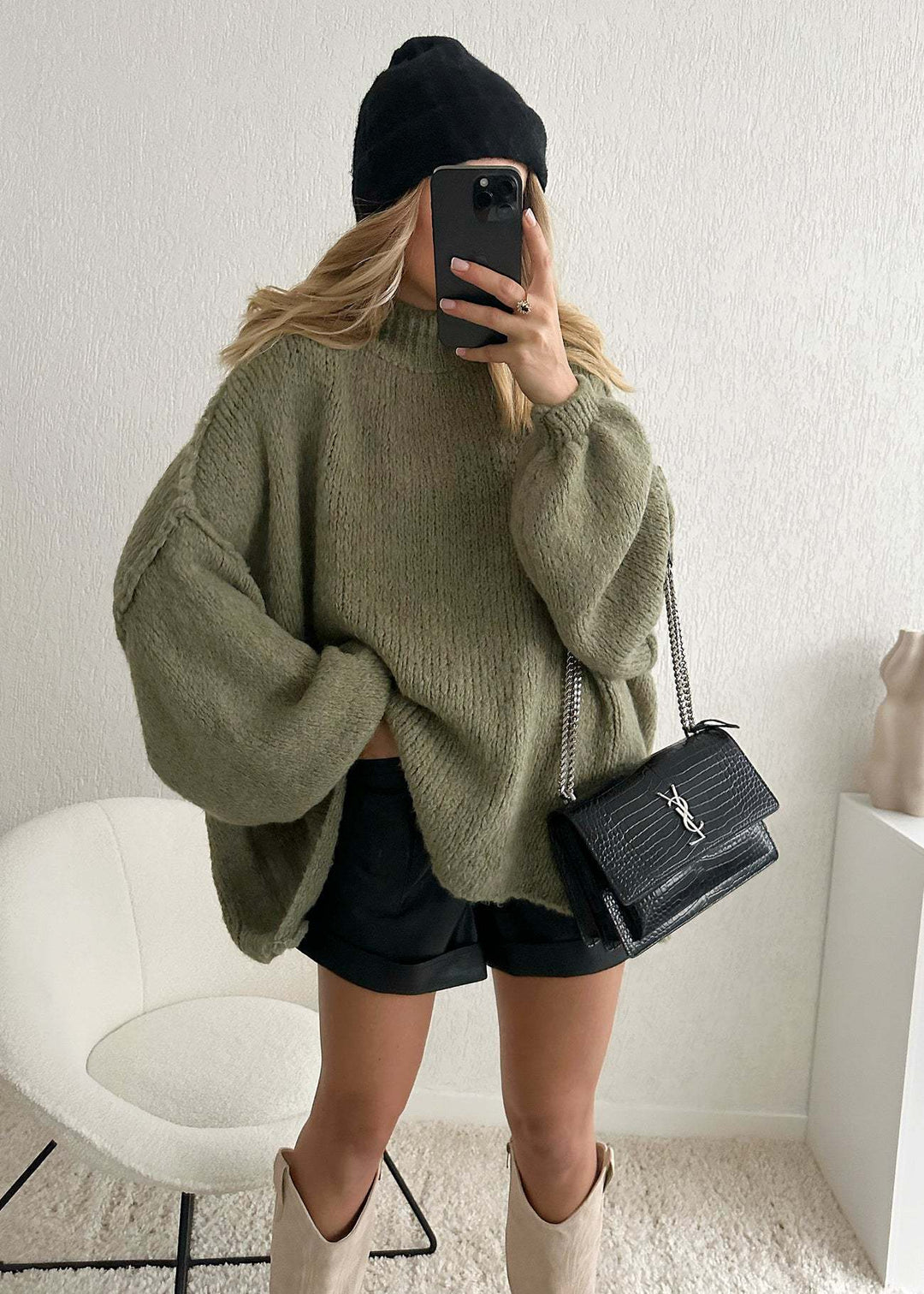Damen Oversized Strickpullover mit weichem Material und modischen Ärmeln Drune
