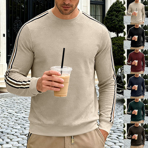 Herren nan strukturiertes Sweatshirt mit feiner Waffelstruktur, kontrastierenden Seitenstreifen an den Ärmeln und körpernaher Passform Drune