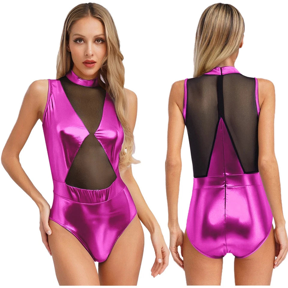 Damen Einteiler Badeanzug mit transparenten Einsätzen und schimmerndem Design Drune