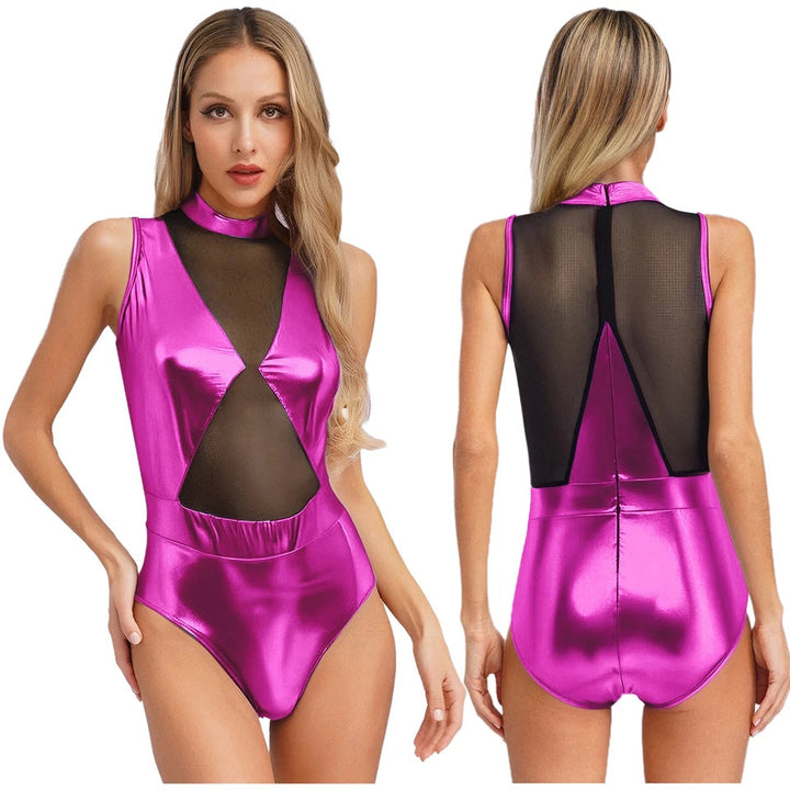 Damen Einteiler Badeanzug mit transparenten Einsätzen und schimmerndem Design Drune