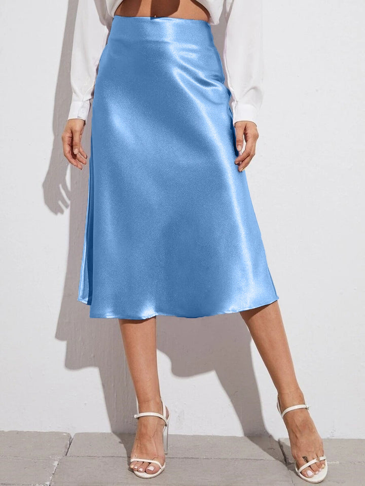 Damen Midi-Rock aus glänzendem Satin mit geschnittenem Saum Drune