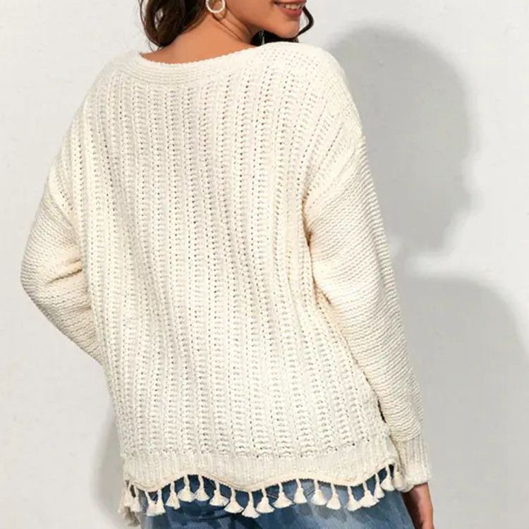 Damen Grobstrickpullover mit fransigem Saum und lässiger Passform Drune