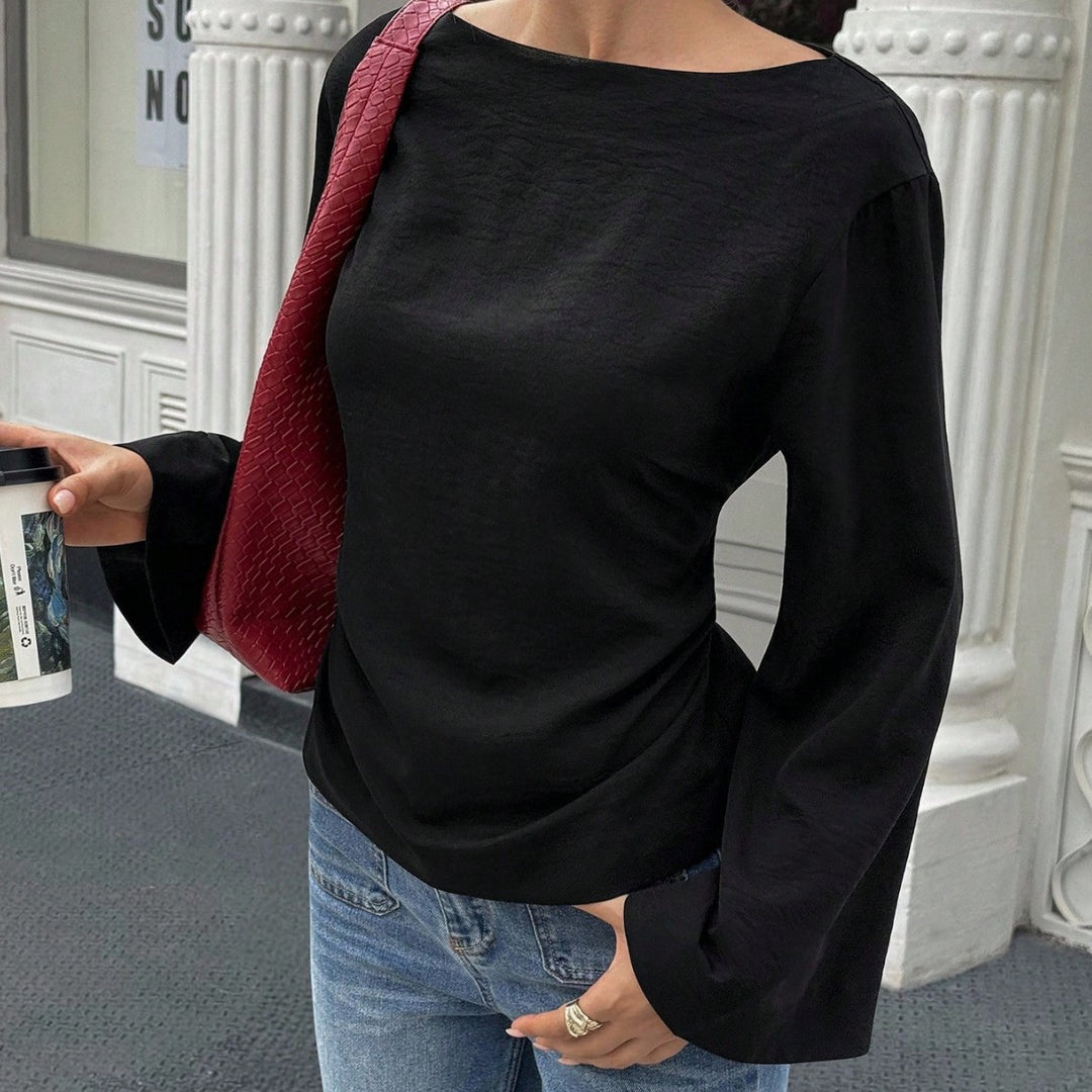 Damen elegantes Oberteil mit weitem Ärmel und schickem Bund Drune