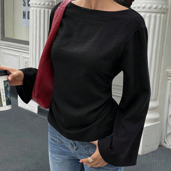 Damen elegantes Oberteil mit weitem Ärmel und schickem Bund Drune