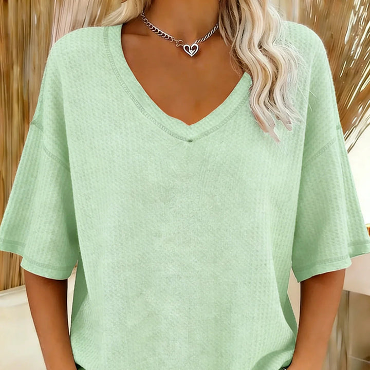 Damen lässiges Oversize-Shirt mit V-Ausschnitt und strukturiertem Muster Drune