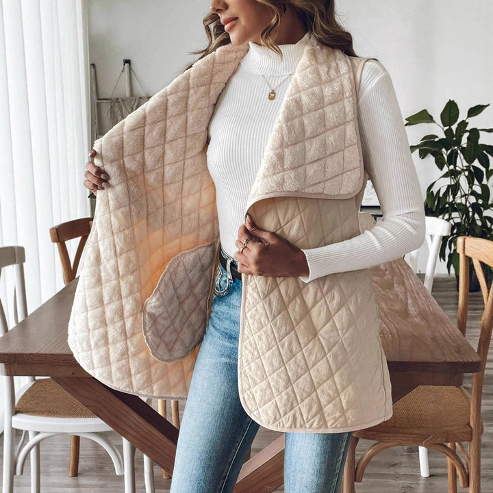 Damen Elegante Steppweste mit weitem Kragen und praktischen Taschen Drune