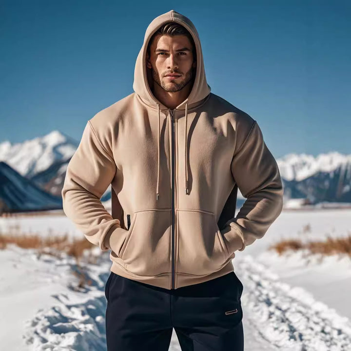 Herren gemütlicher Kapuzenpullover mit Reißverschluss und Taschen Drune