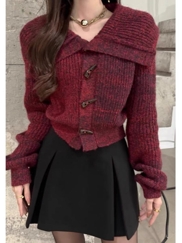 Damen Strickjacke mit stilvollem Kragen und dekorativen Knöpfen Drune