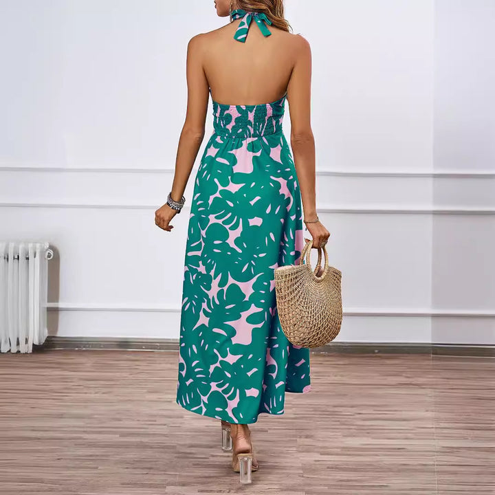 Damen Maxi-Bustierkleid mit floralen Akzenten und elastischem Oberteil Drune