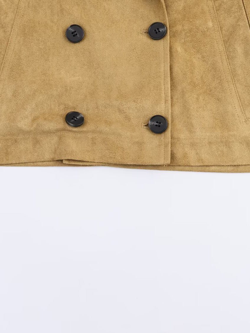 Damen Modische Cropped Trenchjacke mit doppelter Knopfleiste und praktischen Taschen Drune