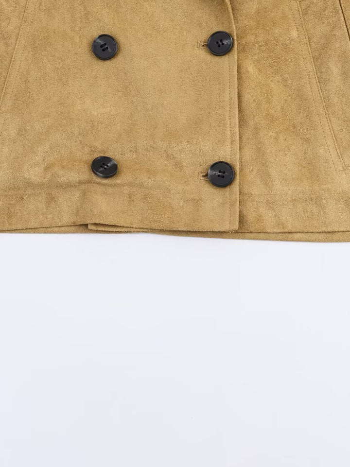 Damen Modische Cropped Trenchjacke mit doppelter Knopfleiste und praktischen Taschen Drune