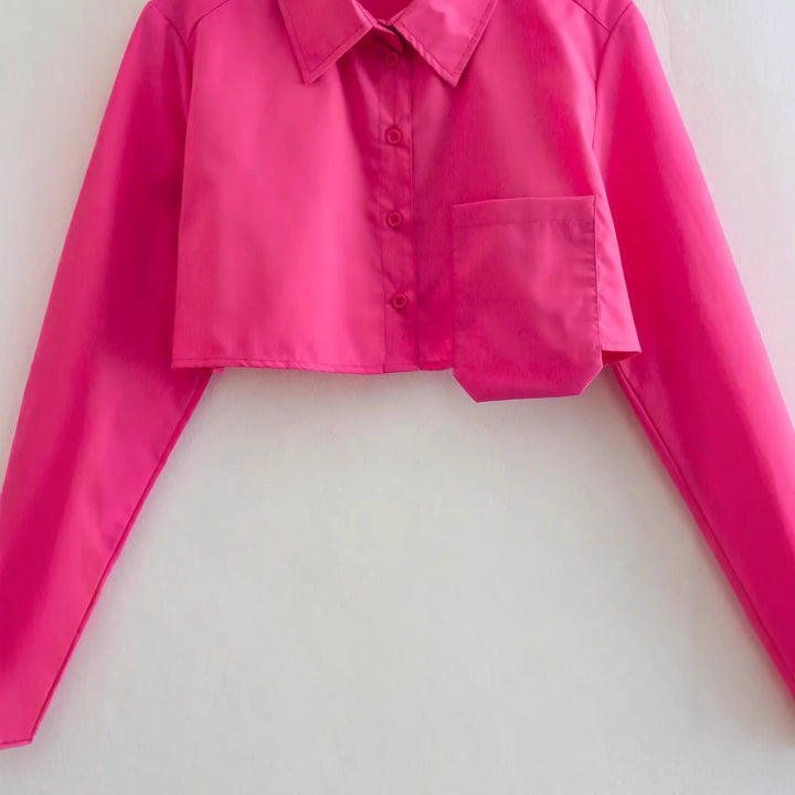Damen cropped Bluse mit modernem Schnitt und praktischem Taschen-Design Drune
