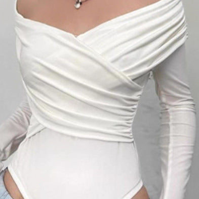 Damen Body mit schulterfreiem Design und drapierten Ärmeln Drune