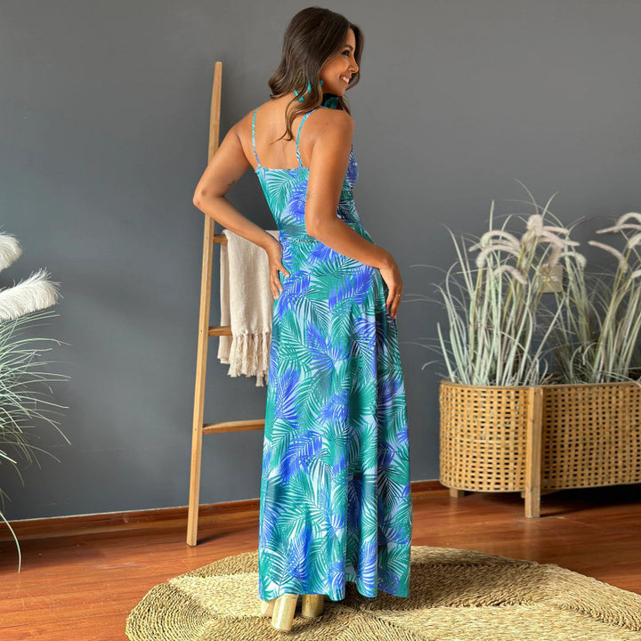 Damen Maxikleid mit verführerischem V-Ausschnitt und eleganter Drapierung Drune