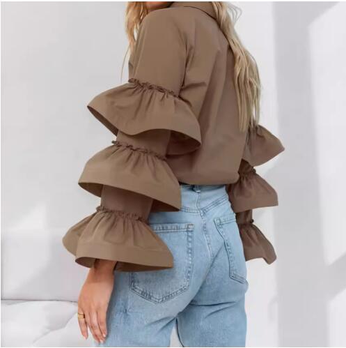 Damen Bluse mit voluminösen Rüschenärmeln Drune