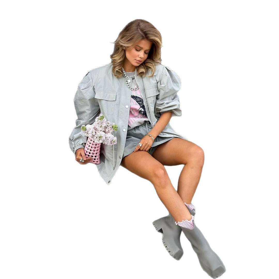 Damen Oversized Baumwolljacke mit Kordelzug Drune