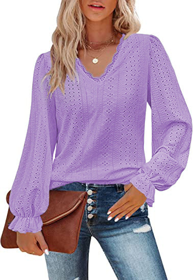 Damen Bluse mit Spitzenmuster und Ballonärmeln Drune