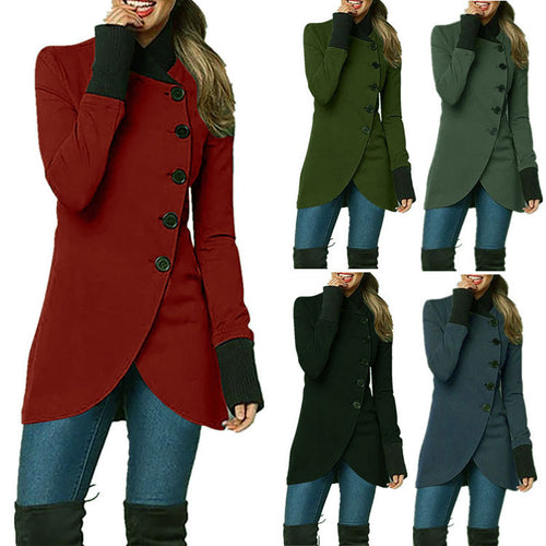 Damen nan asymmetrische lange Strickjacke mit Knopfverschluss und Rippbündchen Drune