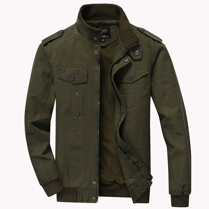 Herren nan robuste Fieldjacke aus Baumwoll-Canvas mit Stehkragen, Schulterklappen und verdecktem Reißverschluss Drune