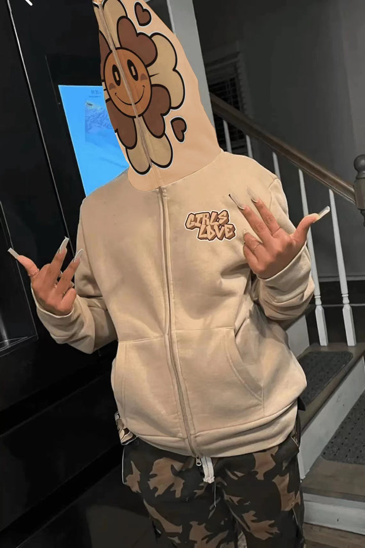 Damen sportlicher Kapuzenpullover mit fröhlichem Blumenmotiv Drune