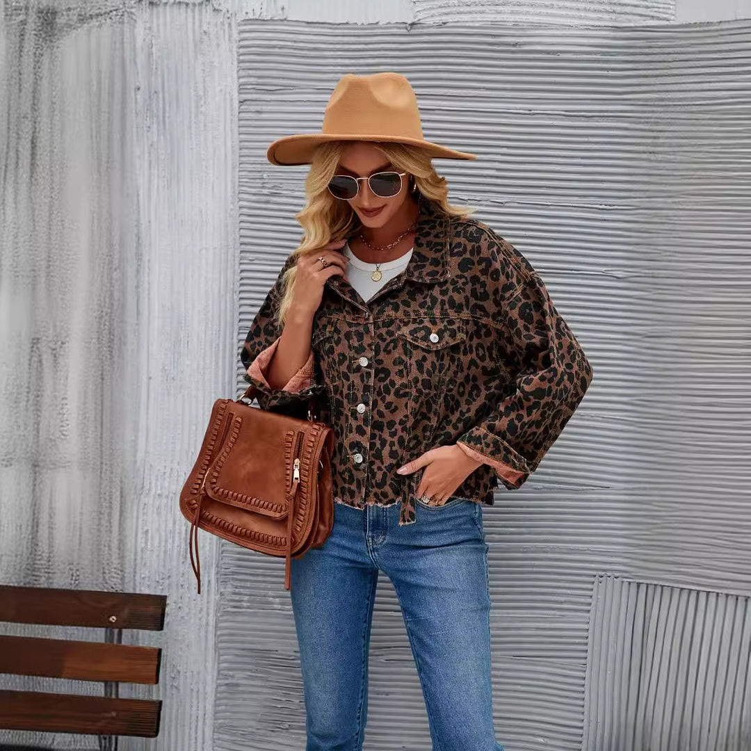 Damen Jeansjacke im Leopardenmuster Drune