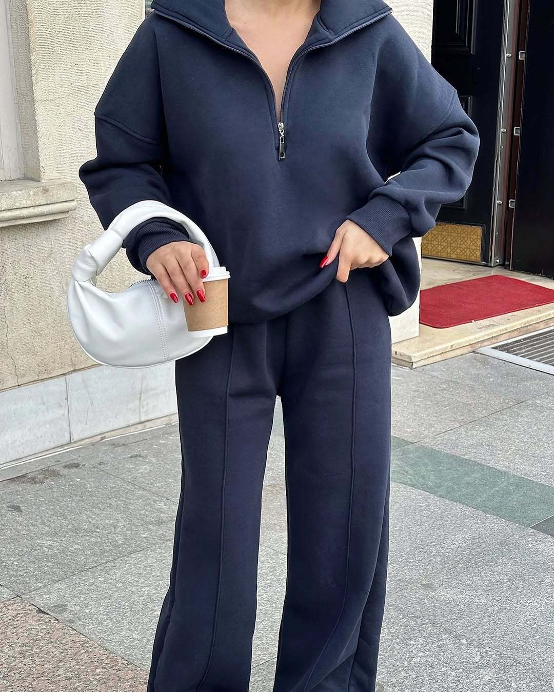 Damen nan Oversize Sweatshirt mit Halbzip und weiten Jogginghose Set Drune
