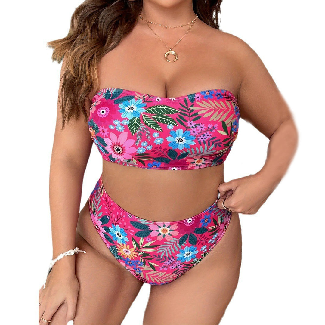 Damen Bandeau-Bikini mit floralem Design und hohem Bundeschnitt Drune