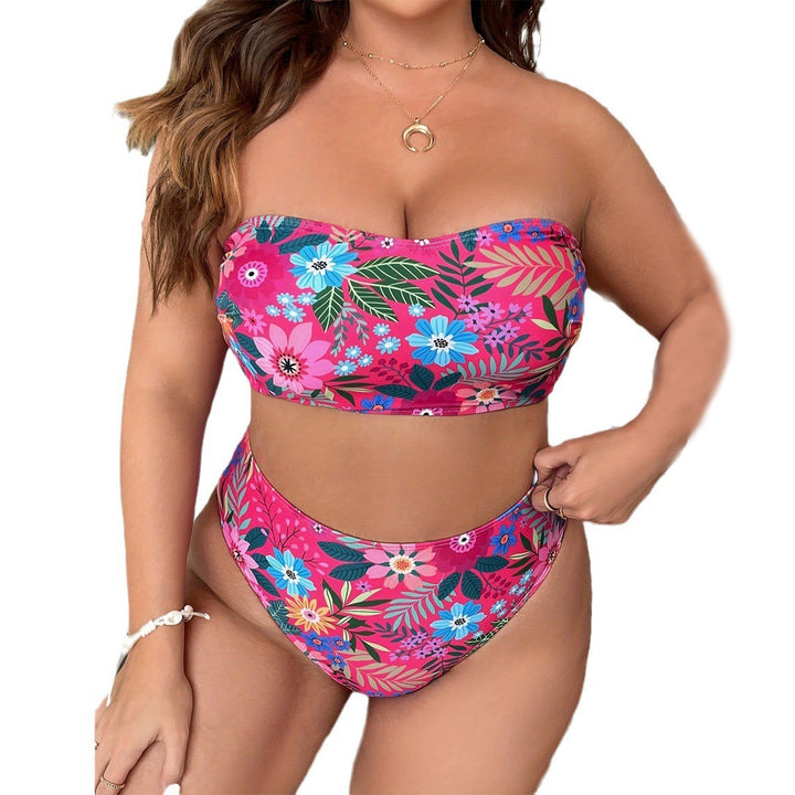 Damen Bandeau-Bikini mit floralem Design und hohem Bundeschnitt Drune