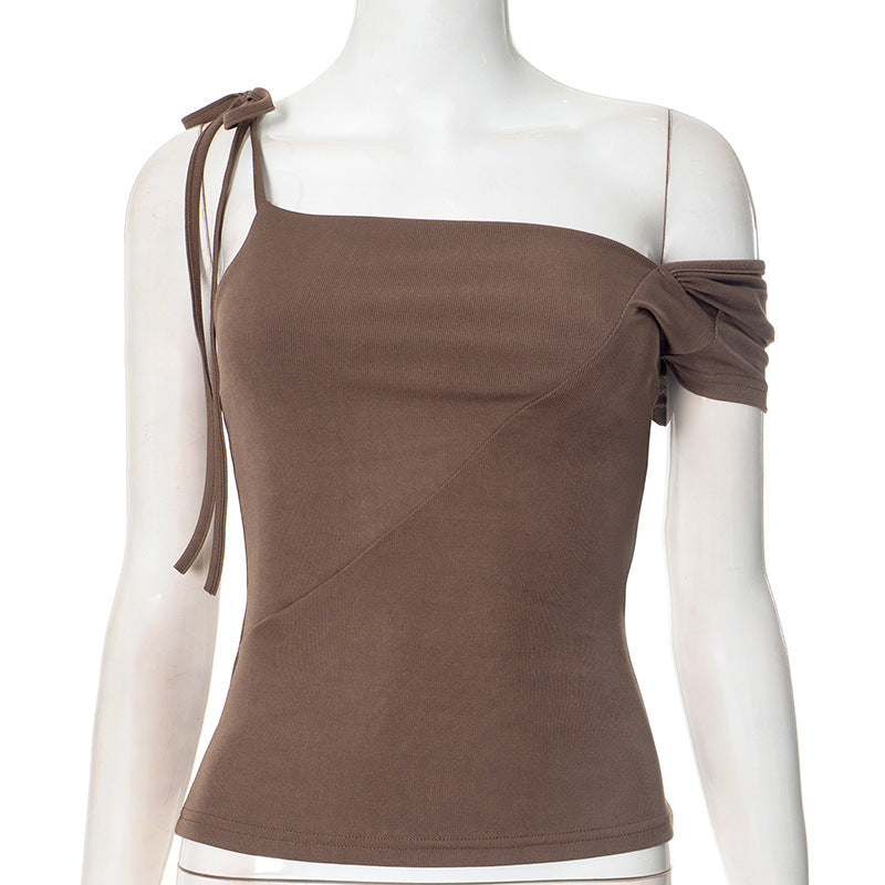 Damen asymmetrisches Trägershirt mit dekorativem Bindeband Drune