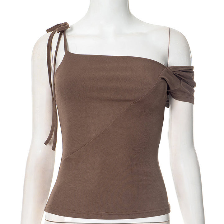 Damen asymmetrisches Trägershirt mit dekorativem Bindeband Drune