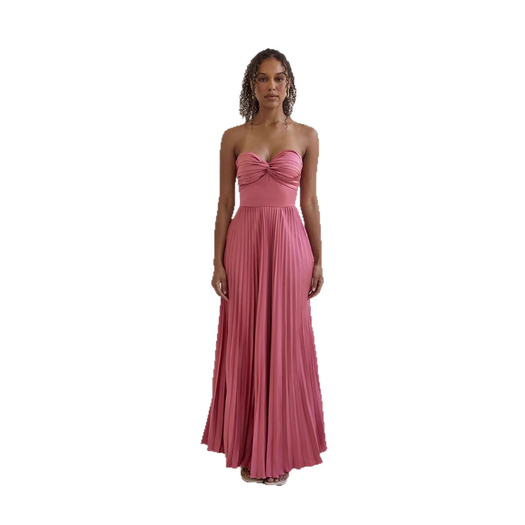 Damen Langärmliges Plisseekleid mit elegantem Oberteil und fließendem Rock Drune