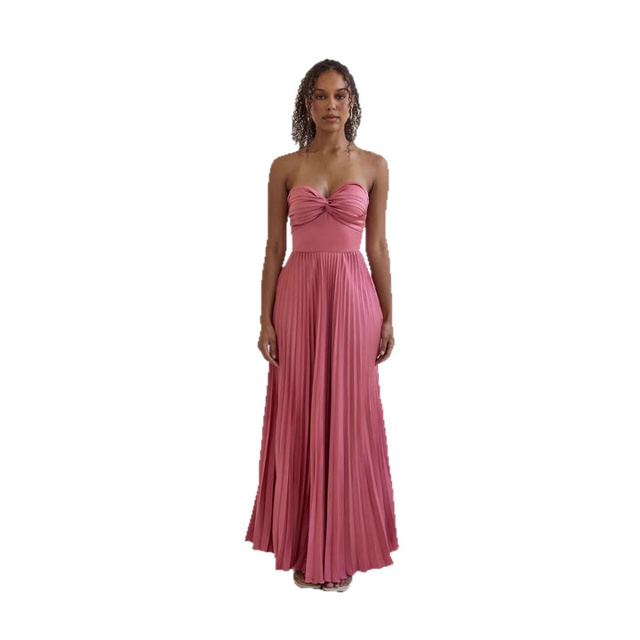 Damen Langärmliges Plisseekleid mit elegantem Oberteil und fließendem Rock Drune