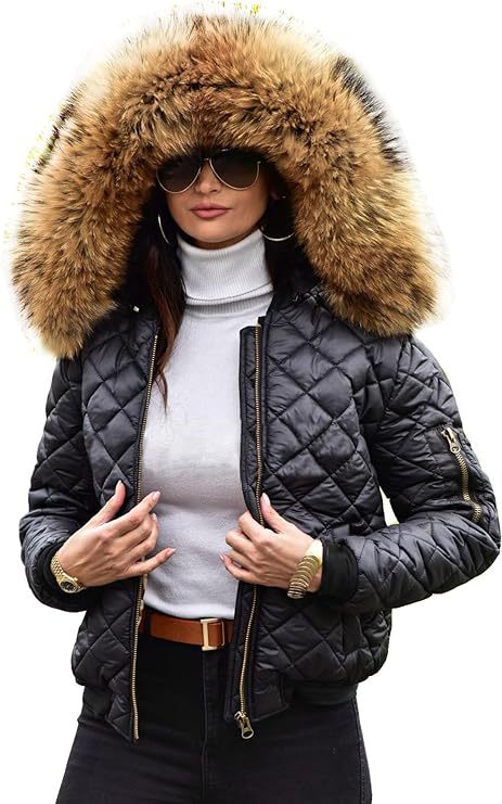Damen Urbaner Steppjacke mit Weichem Kunstfellkragen Drune